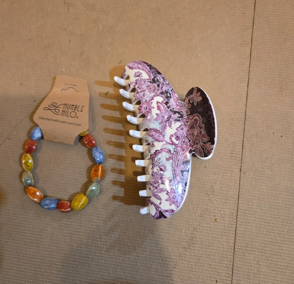 Johnny Was Cream Hair Claw Clip & Humble Hilo Hair Tie Or Bracelet